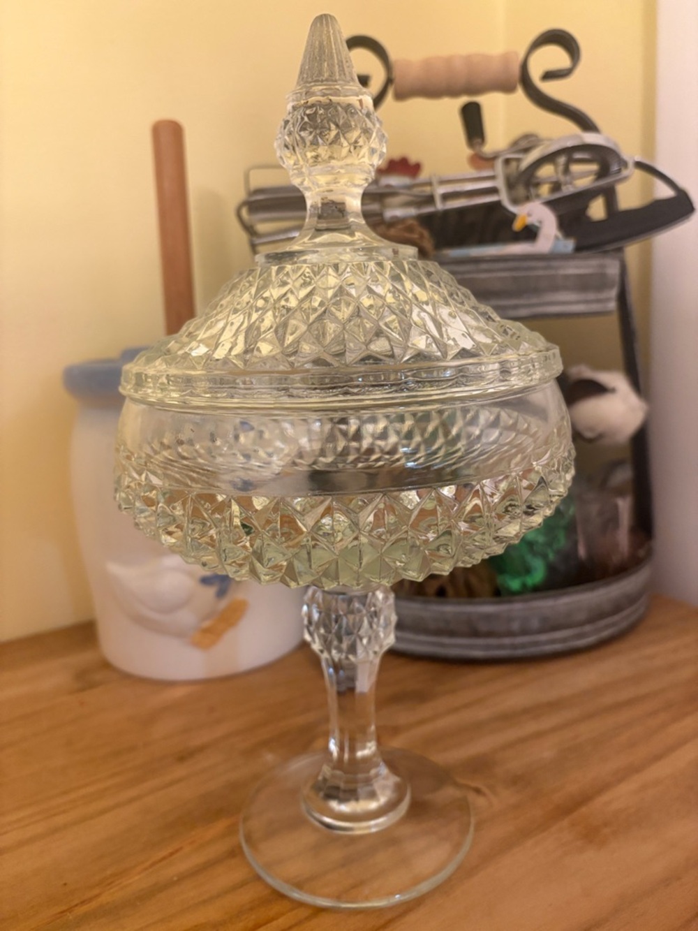 Indiana Glass Diamond Point Pedestal Dish with Lid